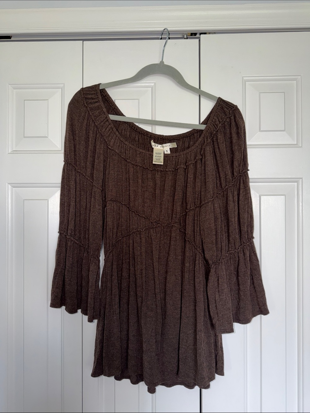 Max Studio Brown Bell-Sleeve Peasant Tunic Blouse